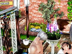 Hentai 3D - The old beautiful street and employee&039;s wife in garden. Three-some with her husban