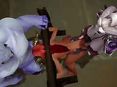 Redhead Elf has BSDM Threesome sex in a dungeon : Warcraft Parody