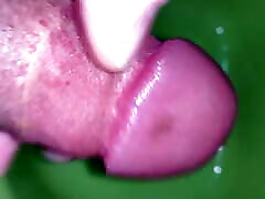 Small Penis Masturbating, Cumming And Pissing Sides On A Green Bowl