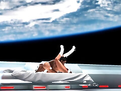زن, اندروید بازی می کند با سیاه پوست سکسی در ایستگاه فضایی