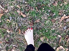 Sexy Feet Female Barefoot Outside Walking Dirty fucking cable guy Red Toenails Foot Fetish No Talking
