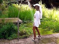 Cumshot Fairy - Outdoor Cumshot In A Sheer Wet Gown And Nylon Stockings