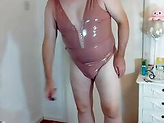 Hot crossdresser Nottstvslut in PVC swimsuit
