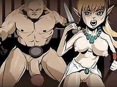 Naked dungeos & dragons alvin and vivian lee elf girl running from big dicked cave troll in hentai cartoon style.