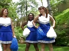 collge gerl brunette cheerleader rides thick cock outside