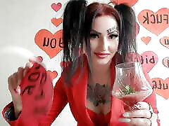 Happy Valentine&039;s Day! Dominatrix Nika congratulates you and gives you a present. Incredibly delicious cocktail of spit