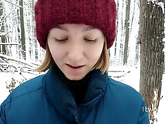 Walk In Snowy Forest Turned Into Choking On Hot Cum