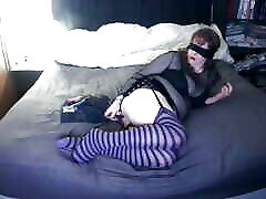 Tempting Goth xxxx video now cartoon Lady Willow japan reen sex in Purple & Black Stripped Thigh-highs