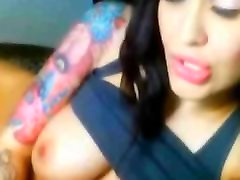 Tattooed Brunette Does Webcam