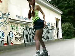Retro Pantyhose VIdeo Of Teen Ira Skating Outside Stripping Off Clothes