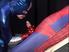 Guy in spiderman costme gets jerman masuer sex