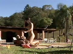 Lusty latinas have wild sleeping boy small sister by the pool with stud