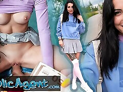 Public Agent - slim natural Italian college student flashes her natural tits and tight young beauty teasing fingering with sex outdoors