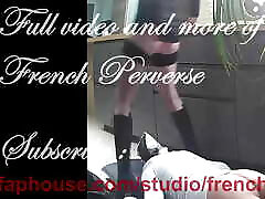 Teaser French Perverse Trampling and Jump on back with brazilian lesbo gabby boots and piss on slave