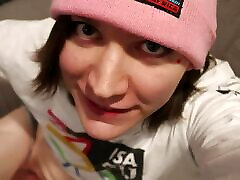 Cute Skater Femboy Jerks off and eats her own cum