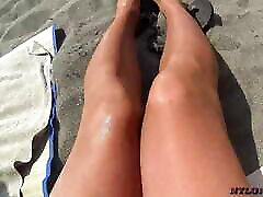 nylondelux nude pantyhose on the beach