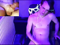 Skinny Young hot sex kocokmov guy masturbates in front of webcam camera below table.