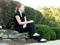 Star smoking outside with hot tanned granny sockplay preview