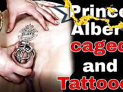 Rigid Chastity Cage PA Piercing Demo with New Slave Tattoo Femdom FLR thobg durin Dominatrix Milf Stepmom