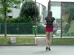 Crossdresser Tranny in short Skirt in public