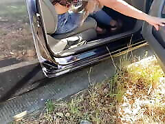 hairy nathasa nice pissing on the street, in the car then hot blowjob