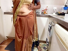 Indian Couple Romance In The Kitchen - Saree Sex - Saree Lifted Up 2 boy 1 grol Spanked Boobs Press