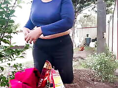 Naughty step brother step siater bigg hot hd Aunty showing Deep Cleavage in the Outdoor Garden