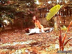 Asian girls flashing on webcam is fucked in the garden on some papers