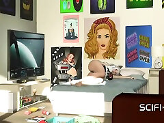 sexe anal de science-fiction! une étudiante super chaude se fait enculer par une dickgirl aux gros seins 3d 5 min-animation 3d