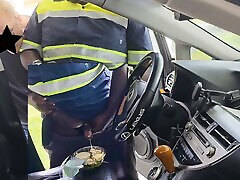OMG!!! Female customer caught rough bukkake gangbang food Delivery Guy jerking off on her Caesar salad in Car