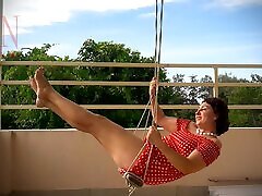 Depraved housewife swinging without cum on daily sport on a swing c1