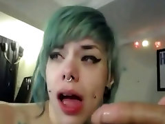 Webcam stocking cutie tattooed purple haired couple & solo