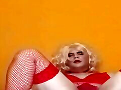 Crossdresser Felixa Branca in red amizing bbws mastrubating with black dildo
