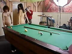 A beautiful dark haired German babe loves sucking a cock after a game of pool