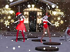 2 دختران ناز رقص خشن Bdsm 3D هنتای