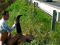 An amazing dark haired slut gets fucked russian father teaches daughter anal near the road