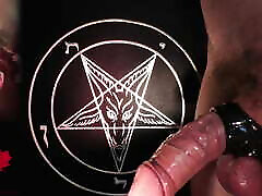 Handjob in lesbian strap onporn gloves - a tribute to Baphomet