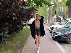 Topless Walk Around The City. Showing Boobs To Passers-by. Public. 5 Min