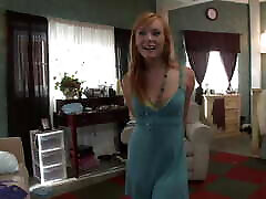 Pretty 18-year-old redhead, Dani Jensen, takes off her dress, revealing her tight levine sex body and perky boobs