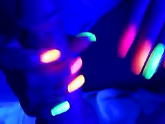 Neon Black Light Nails with Cumshot - Part 2