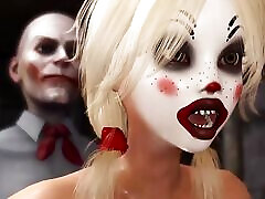 Joker bangs rough a cute sexy blonde in a clown mask in the abandoned room