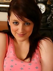 Adorable British teen Poppy toys her wet shaven pussy.