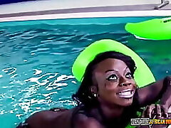 Cheeky black slut ready for bi-racial orgy in sex resort