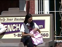 Brunette babe is groped then squirts on a Japanese bus