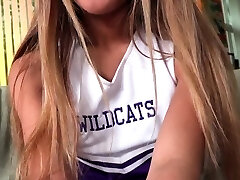 Tugging POV Asian cheerleader jerks cock