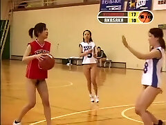 Damsels from Asia playing basketball and showing naked tits