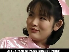 Takako nurse in stockings gets orgasms from vibrators on her slit