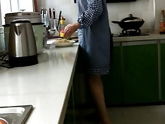 Pervert Chinese wifey spanked in kitchen