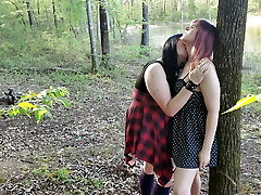 Goth trans girl gets her ass nailed by stranger in the woods