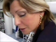 Lucky guy gets cauth by his blonde Milf boss in stockings